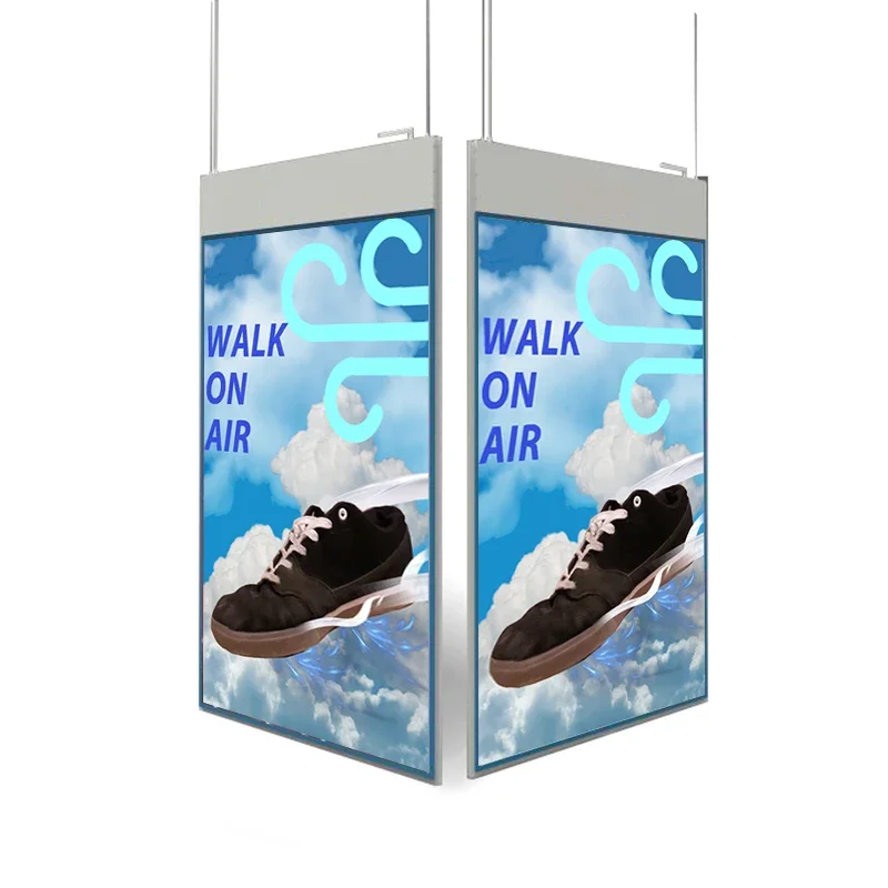 New Design 43 inch Hanging Digital Signage Thin Advertising Video Display Player Double Sided Transparent LCD Screen