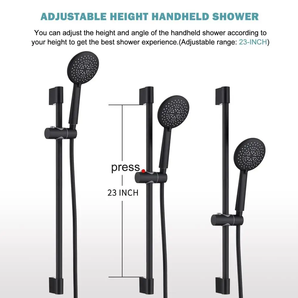 Matowy czarny zestaw kranów prysznicowych z drążkiem przesuwnym 3 funkcje ręczna głowica prysznicowa 10 "głowica prysznicowa deszczownica wysoki ciśnienie wody US CUPC