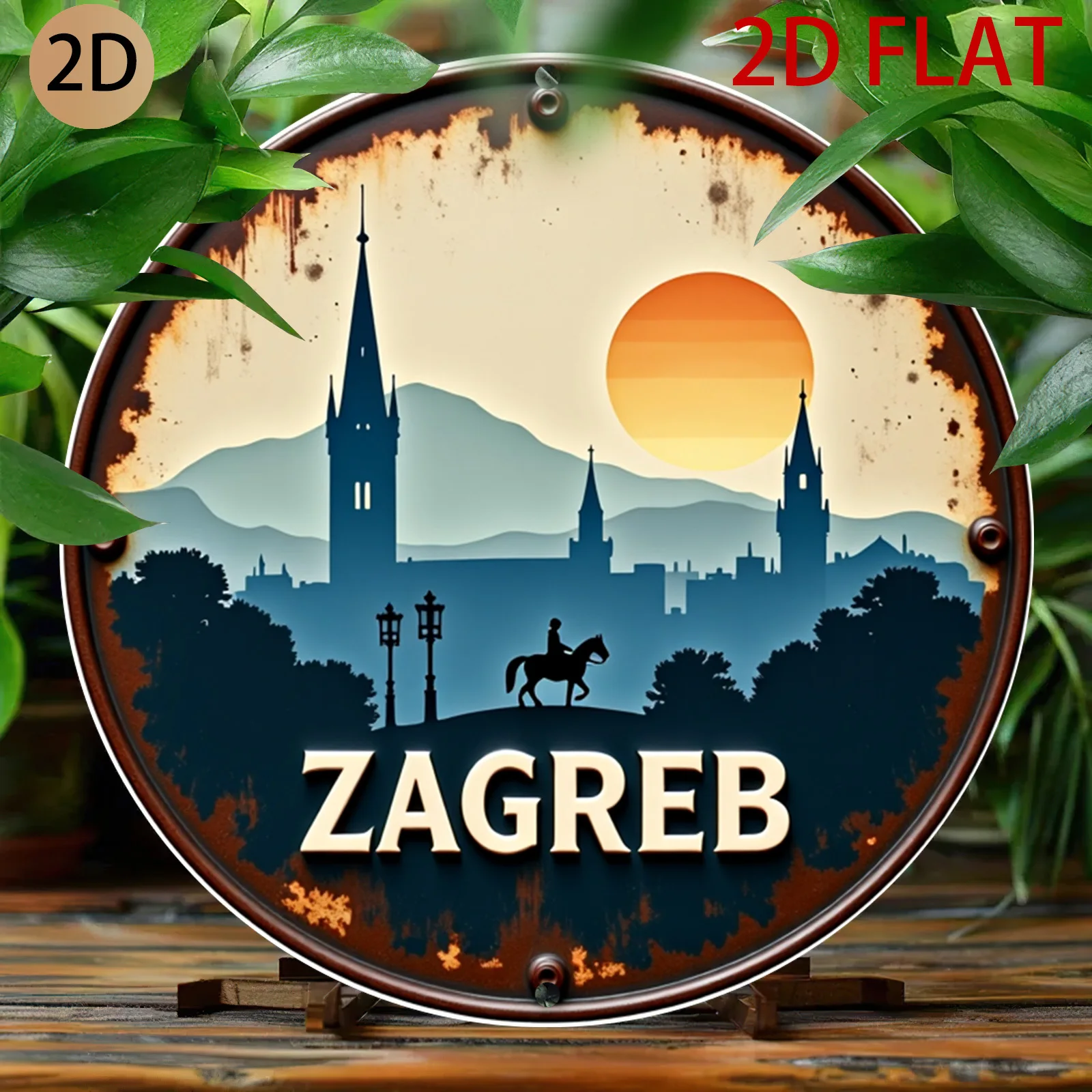 Home Decor Zagreb - Seni Dinding Logam Retro Desain Garis