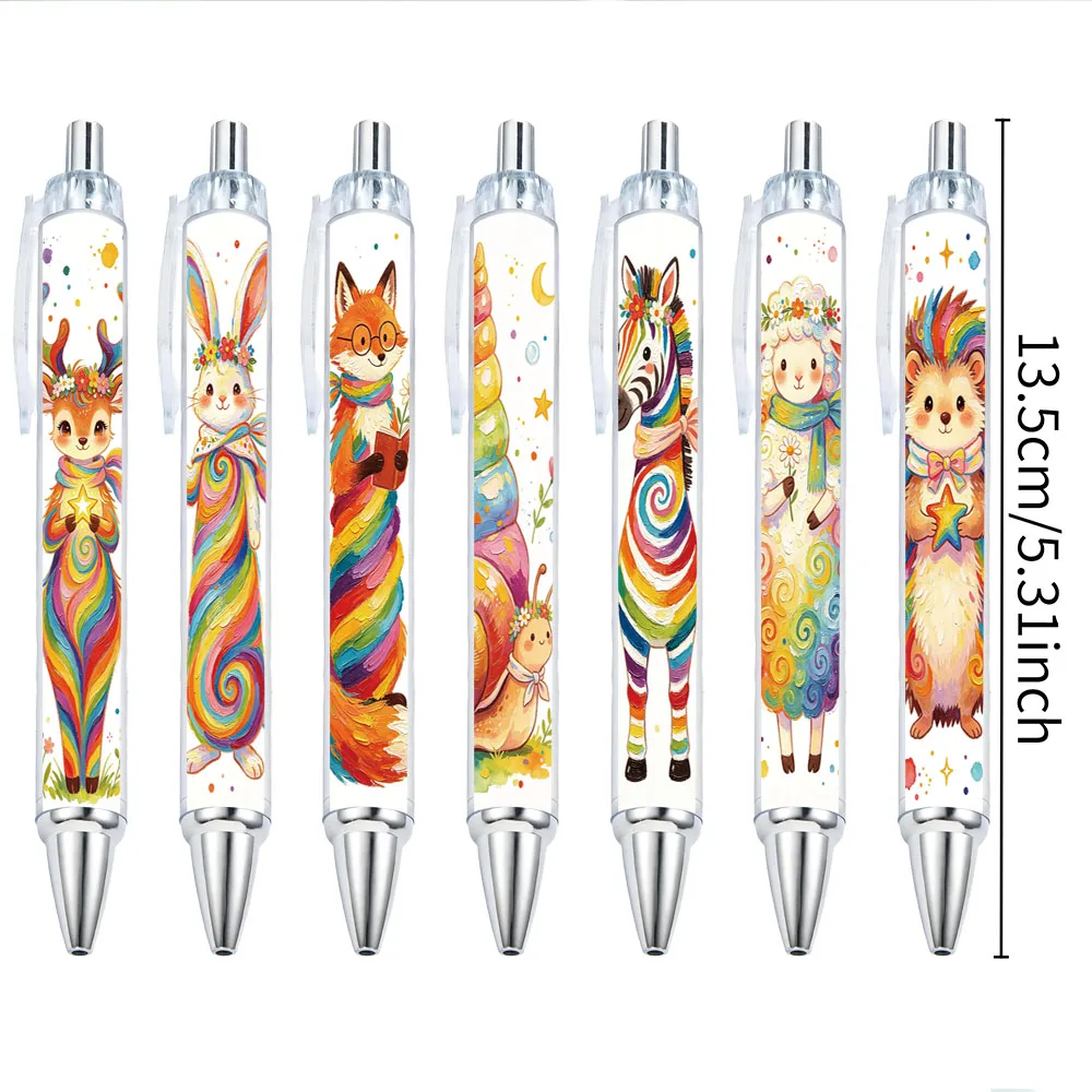 7Pcs Rainbow Animal-Themed Retractable Ballpoint Pens, Holiday Gift Pens with Random Designs