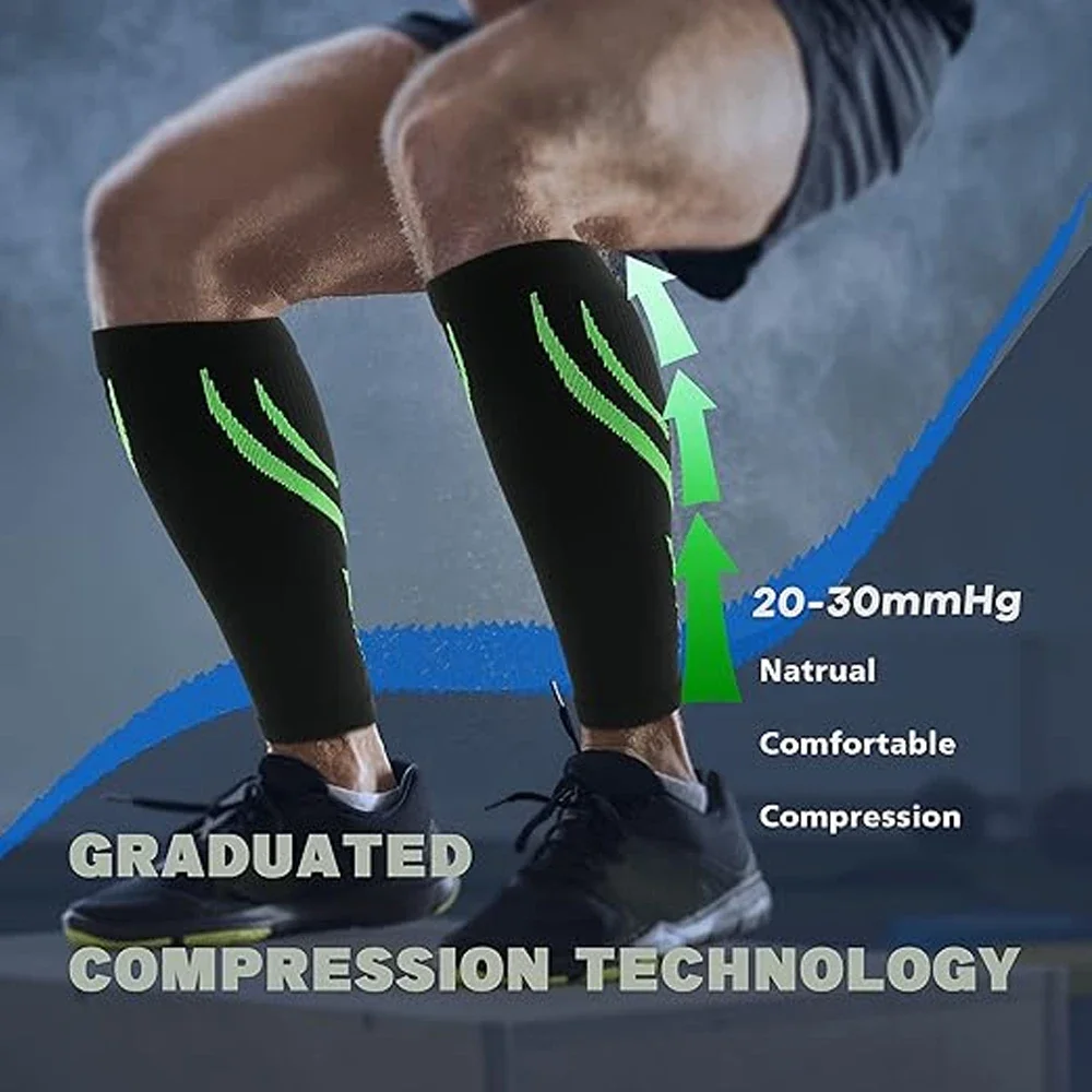 Calf Compression Sleeves for Men Women(20-30 mmHg), Leg Compression Sleeve Footless Compression Socks For Running Cycling Travel