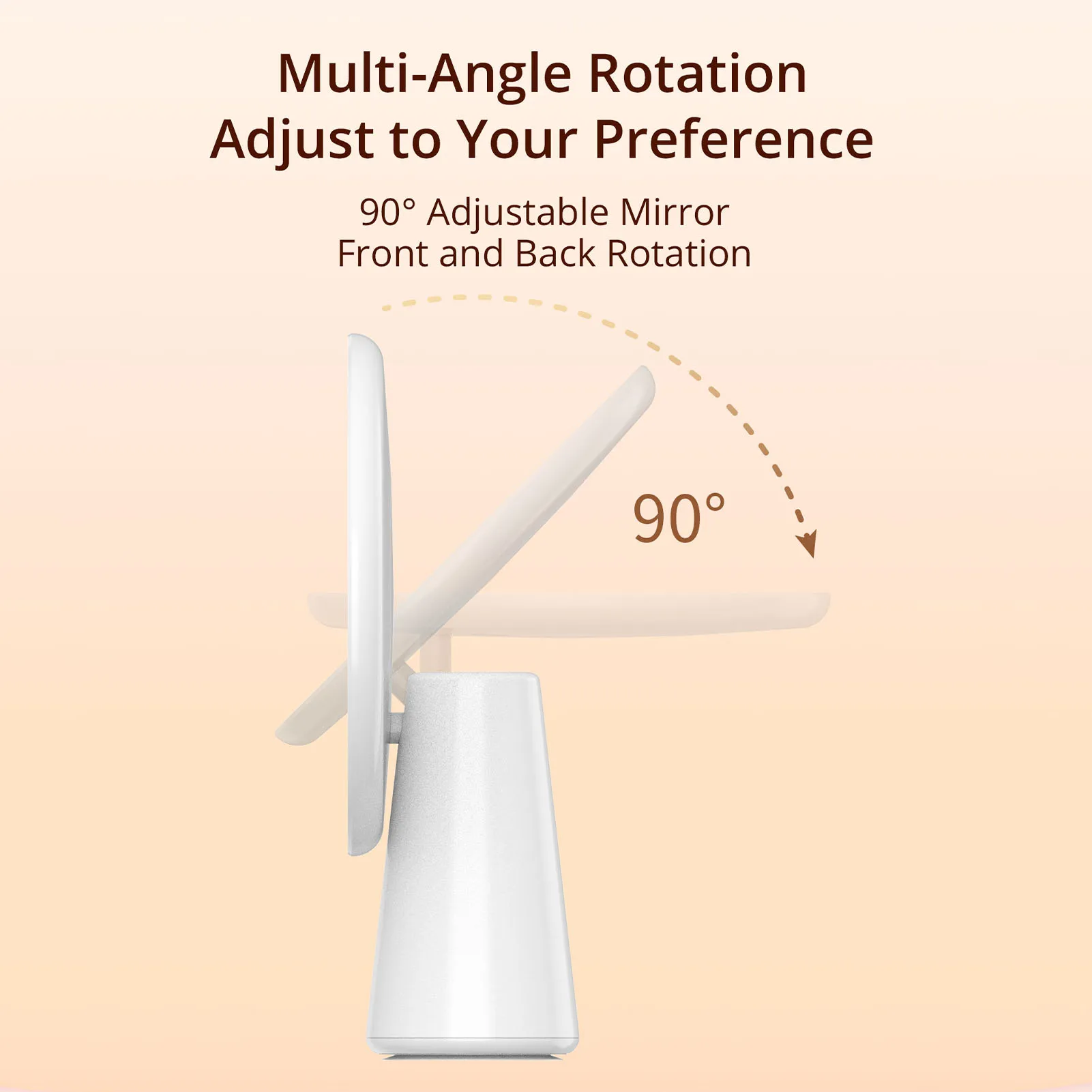 LED 메이크업 거울 7.6인치 30개 LED 3단계 조광 90도 회전 가능 USB 충전식 조명 거울 가정용