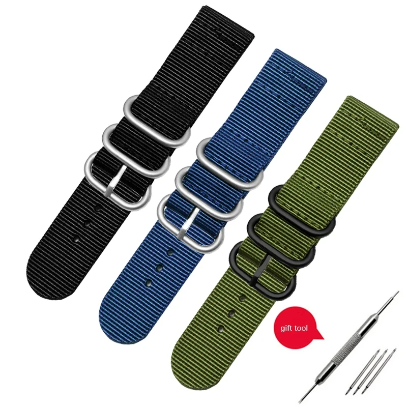 Nylon watchband 18mm 20mm 22mm 24mm 26mm black blue army green strap for men\'s outdoor sports canvas bracelet Give tool