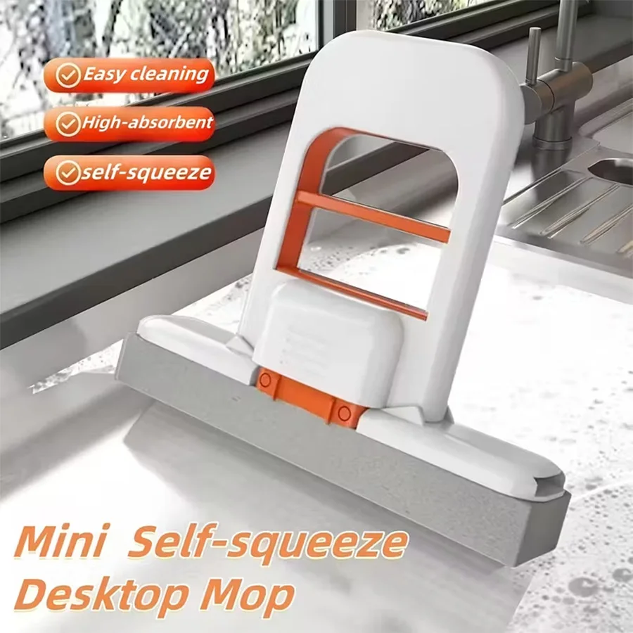 Folding hands-free mini tabletop mop lazy desktop cleaning table wipe cotton mop rag dual-purpose small handheld sponge