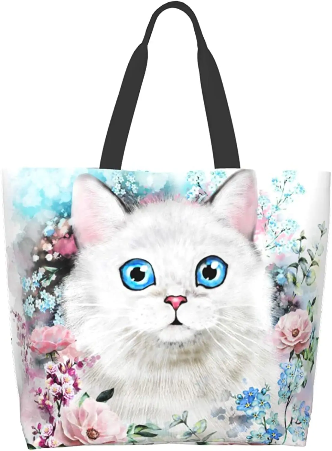 Cat Tote Bag Casual Reusable Large Grocery Bags Women Shoulder Handbag for Shopping Working Travel Beach