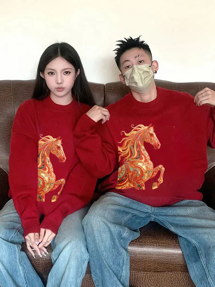 

Faionable Red Couple Sweaters 2026 Year New Sle Women's Spring Outerwear Trendy Coat Casual Comfortable Loose Fit