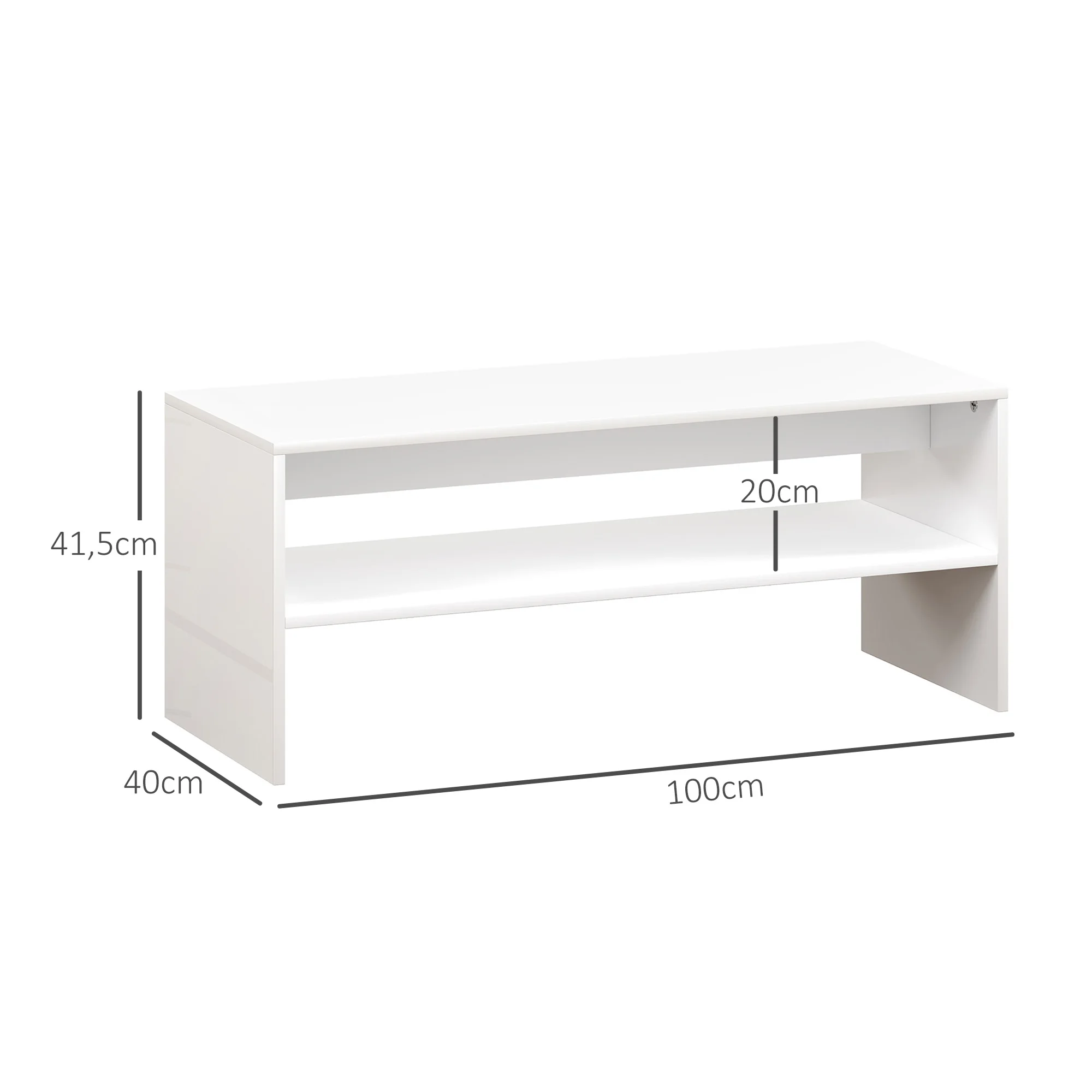 HOMCOM Mesa de Centro Mesa Auxiliar con Compartimo Abierto Mesa de Café 100x40x41,5 cm Blanco Brillante #6