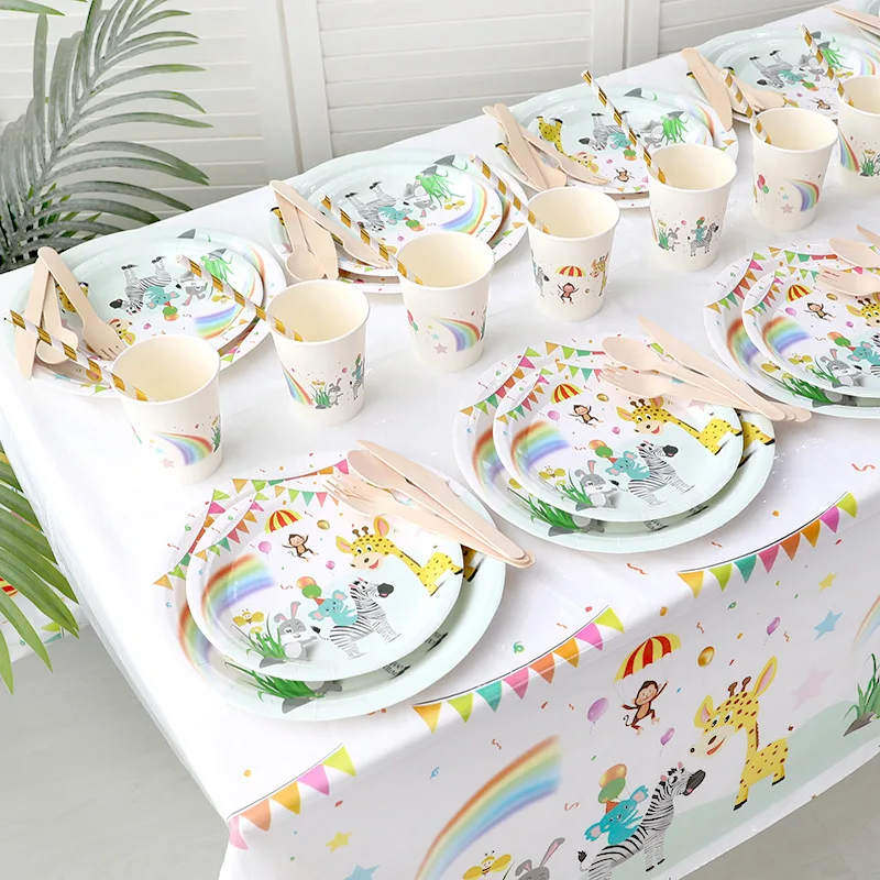 

10 people Disposable Animal Tableware Party Supplies Paper Plate Cups Napkins Birthday Party Decoration Baby