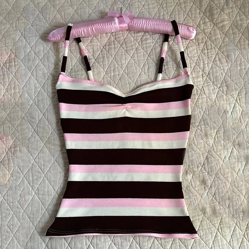 Women's Sweetheart Neck Striped Cami Top Y2K Sleeveless Slim Fit Summer Tank Top for Going out