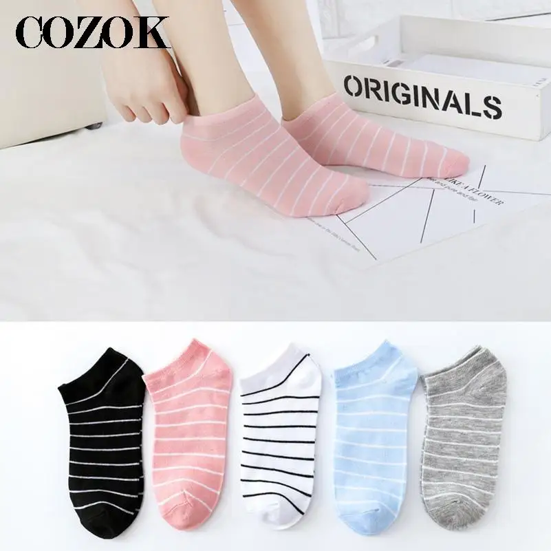 Women Fashion Socks Girls Female Invisible Short Ankle Boat Sock Slippers Striped Spring Summer Autumn Comfort Breathable Socks image 2