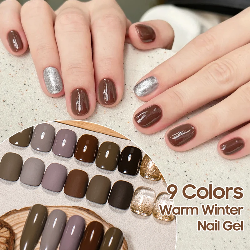 9 colori Nove Palace Grid Pat Smalto per unghie Caldo inverno Marrone Oro Argento Colore Colla per unghie Sbavature Colla per unghie ad alta saturazione in scatola