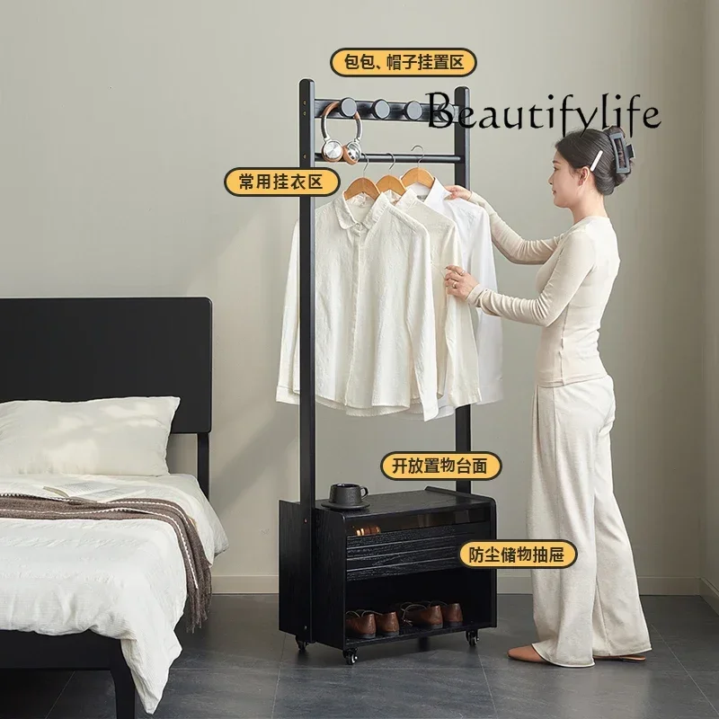 A Nordic Solid Wood Coat Rack Bedside Table Integrated Floor Hanger Bedroom Bedside Clothing Storage Rack