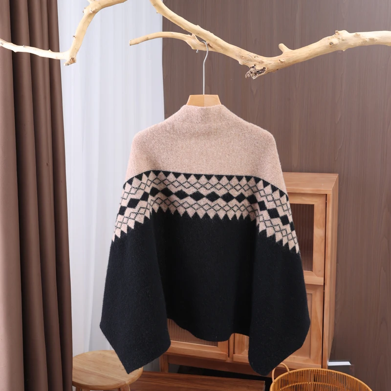 

Women's 100% Wool Quilted Shawl Multi-Functional Bohemian-Style Knitted Elegant Cardigan Autumn and Winter Sub-Shawl and Scarf