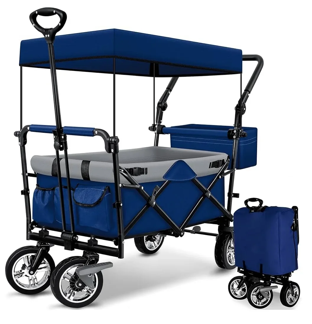 

Collapsible Heavy Logo Folding Wagon Trolley Collapsible Folding Outdoor Wagon Camping Wagon Truck With Canopy