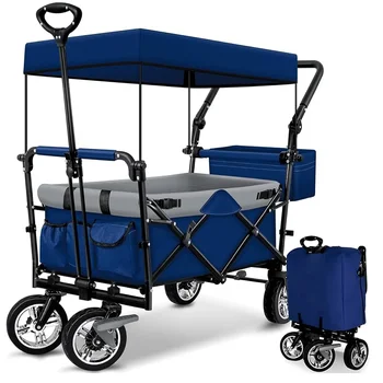 접이식 무거운 로고 접이식 왜건 트롤리, 접이식 야외 왜건, 캠핑 왜건 트럭, 캐노피 포함 