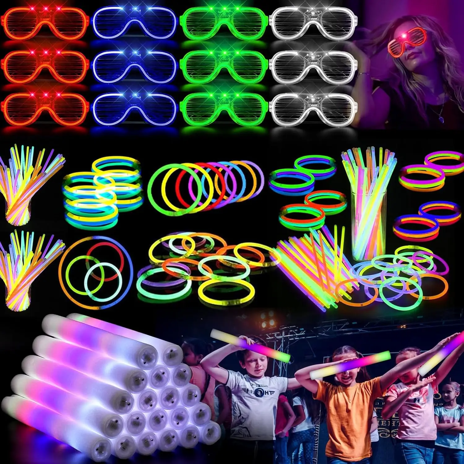 

Glow Sticks Bulk Party Pack DIY Glow Glasses Headbands Necklaces LED Light Up Toys Glow in the Dark Party Supplies