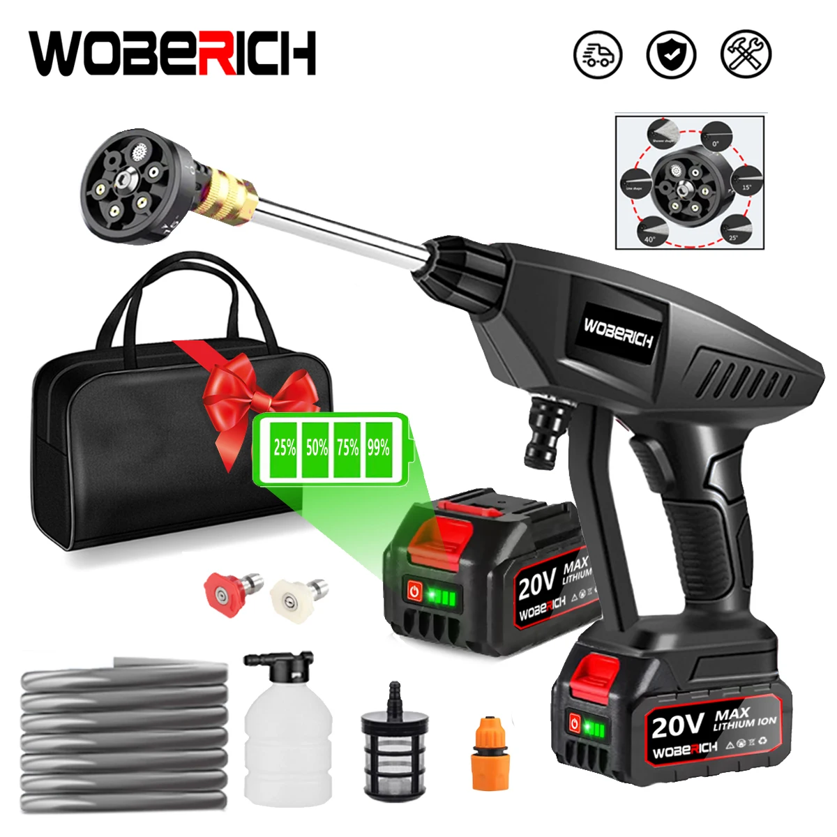 

WOBERICH Cordless High Pressure Car Washer Portable for Car water Water Electric Water Gun Foam Generator With bag for Makita