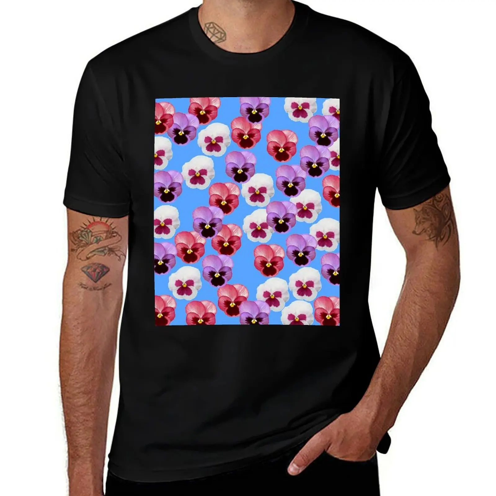 

Pink Purple White Pansies T-Shirt man graphic t shirt t shirts for man cotton funny mens graphic t shirts T-shirt