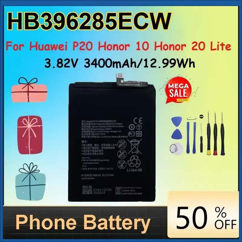 3.82V 3400mAh/12.99Wh HB396285ECW Li-Ion Rechargeable Battery for Huawei P20 Honor 10 Honor 20 Lite