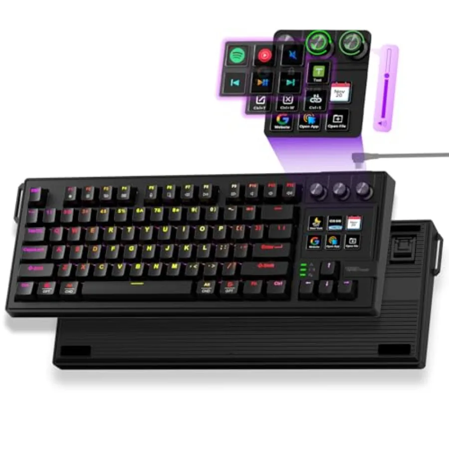 Gaming streaming mechanical keyboard with gasket mount RGB backlit hot-swappable switches onboard programmable keypad screen kn
