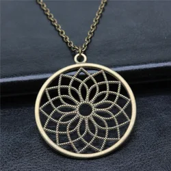 Vintage Antique Bronze Color 49x49mm Round Flower Of Life Pendant Necklace For Women Men Long Chain Trendy Jewelry Accessories