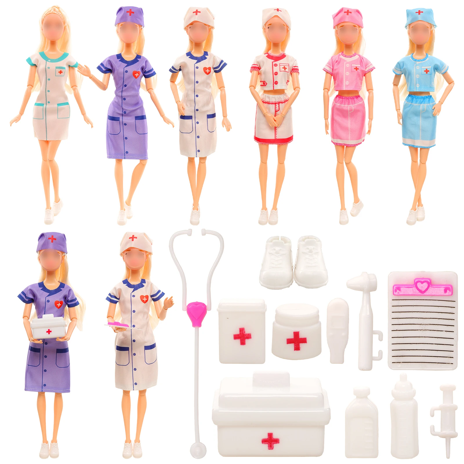 

30cm Girl Doll Randomly 1 Set Nurse Clothing+Nurse Medical Supplies Toy Set+1 Shoes Doctor Nurse Clothing Scene Role Playing