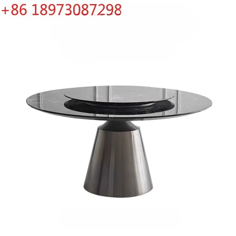 

Italian minimalist marble modern minimalist light luxury stainless steel luxury stone dining table with turntable
