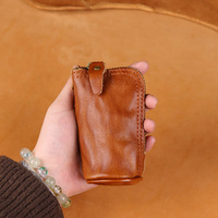 Top Layer Cowhide Car Key Bag Top Layer Vegetable Tanned Cowhide Vintage Coin Purse Leather Handmade Leather Waist Hanging Bag