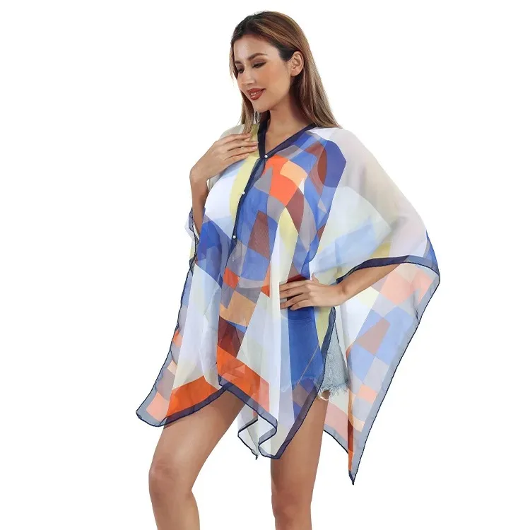 New spring and summer Cape versatile pullover beach scarf chiffon printed sunscreen scarf shawl dual-purpose women Cloak