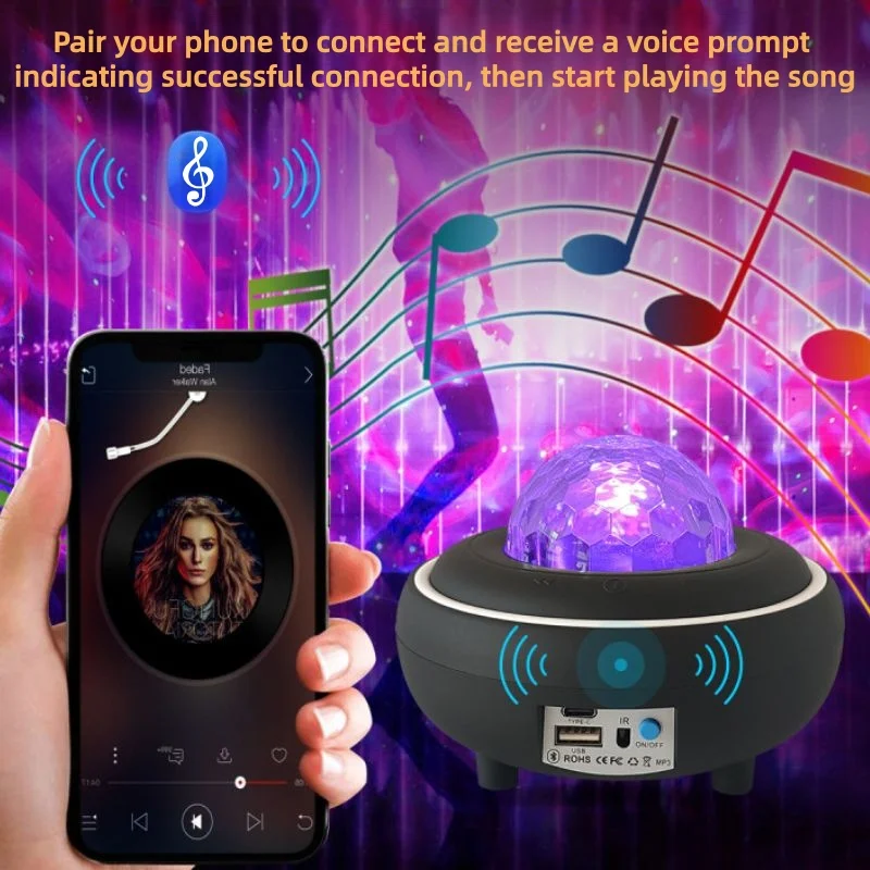 1 linterna láser para correr con cielo estrellado, carga USB, se puede conectar a la unidad flash USB Bluetooth, creación de una atmósfera de fiesta.