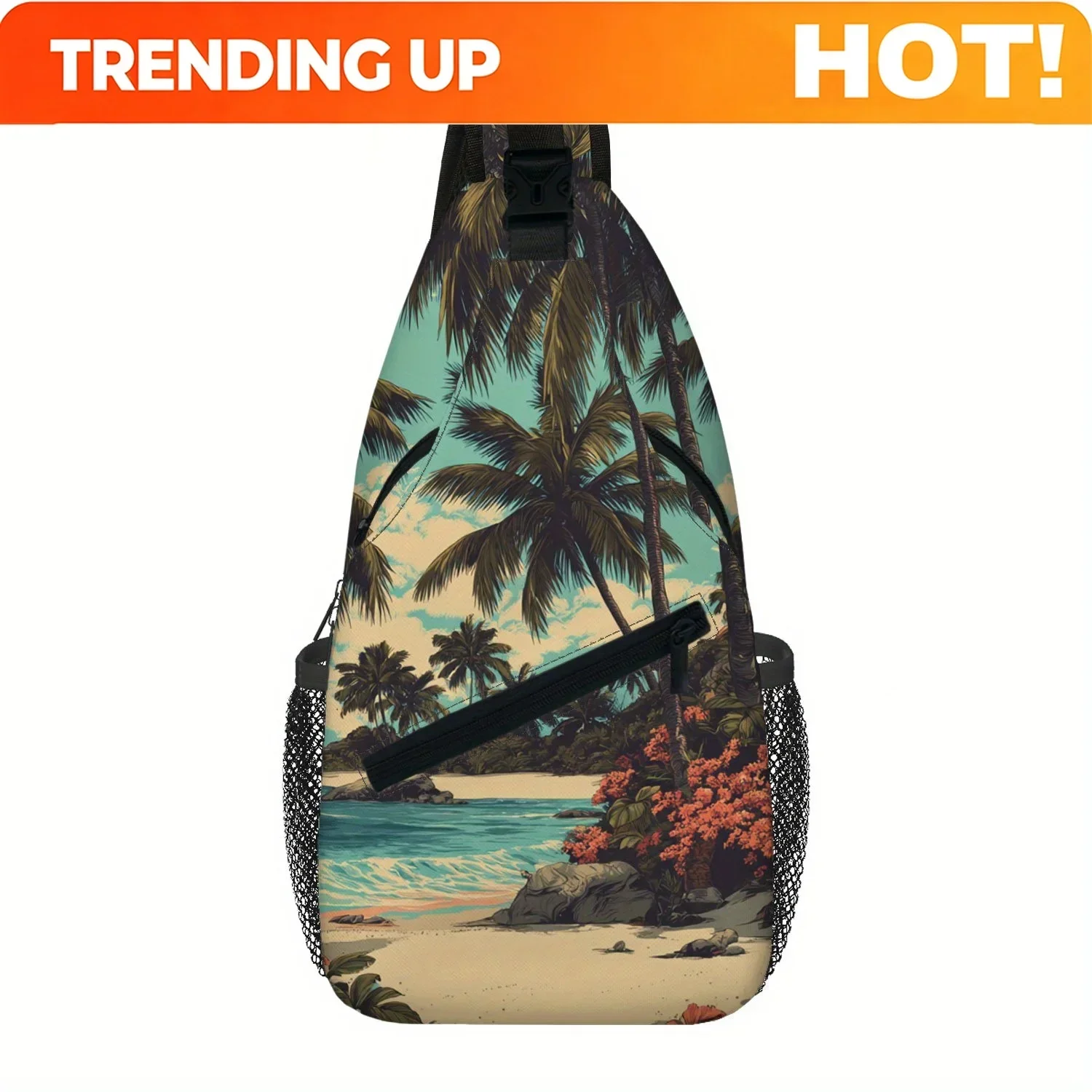 Custom Men's Tropical Beach Crossbody Bag with Adjustable Strap - Lightweight Convertible Chest Backpack Shoulder Bag