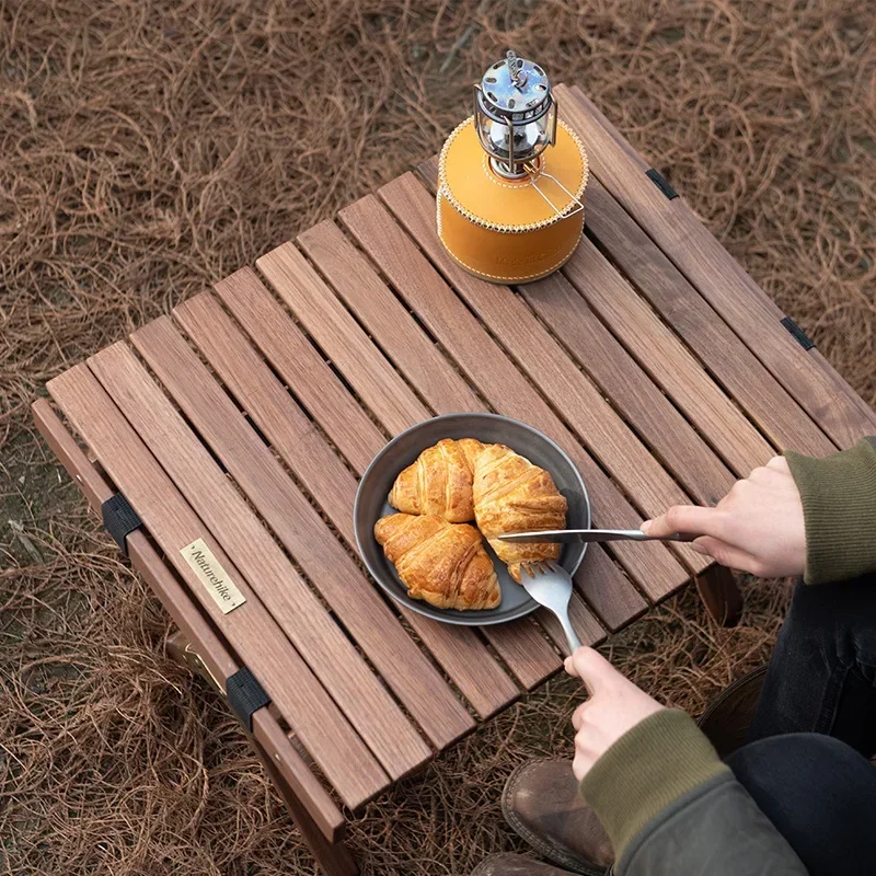 Naturehike-Outdoor Folding Egg Roll Table, Solid Wood, Camping, Picnic, Removable Table, NH21J001