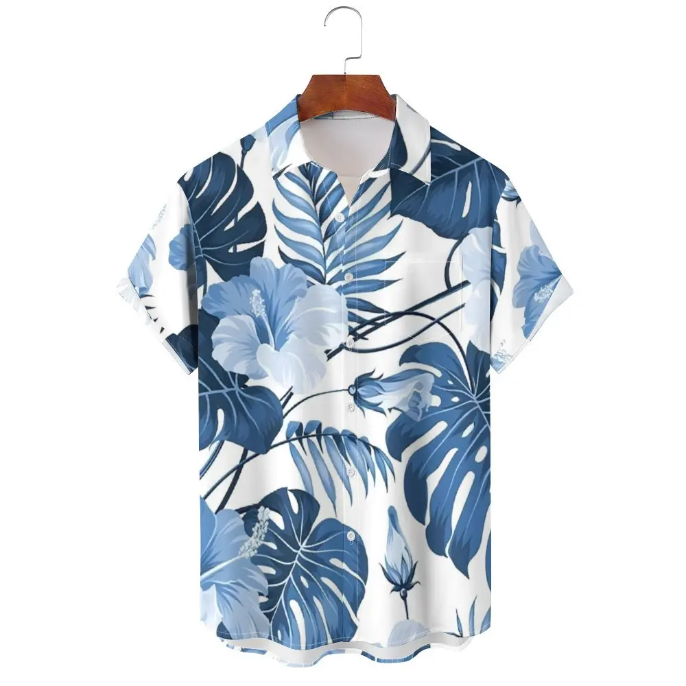 Europe and the United States New Large Size Men's Casual Shirt Hawaii Plant 3D Printed Short-sleeved  fashion men's Shirt