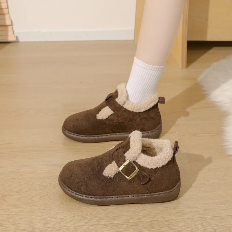 أحذية ثلج مبطنة بالصوف بتصميم سهل الارتداء، مناسبة للتنقل في الثلج أو المشي في المنزل، أنيقة وعصرية