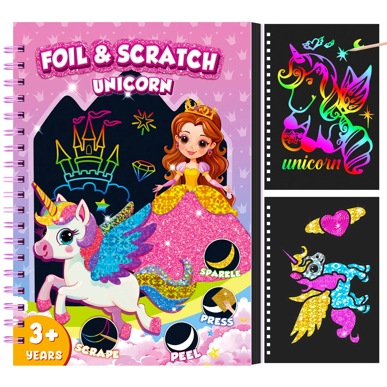 2 in 1 Rainbow Scratch การ์ดฟอยล์หนังสือ Magic สี Scratch-Off Pad การ์ดเด็กวาดภาพวาดของเล่น Scratch Art สําหรับเด็ก