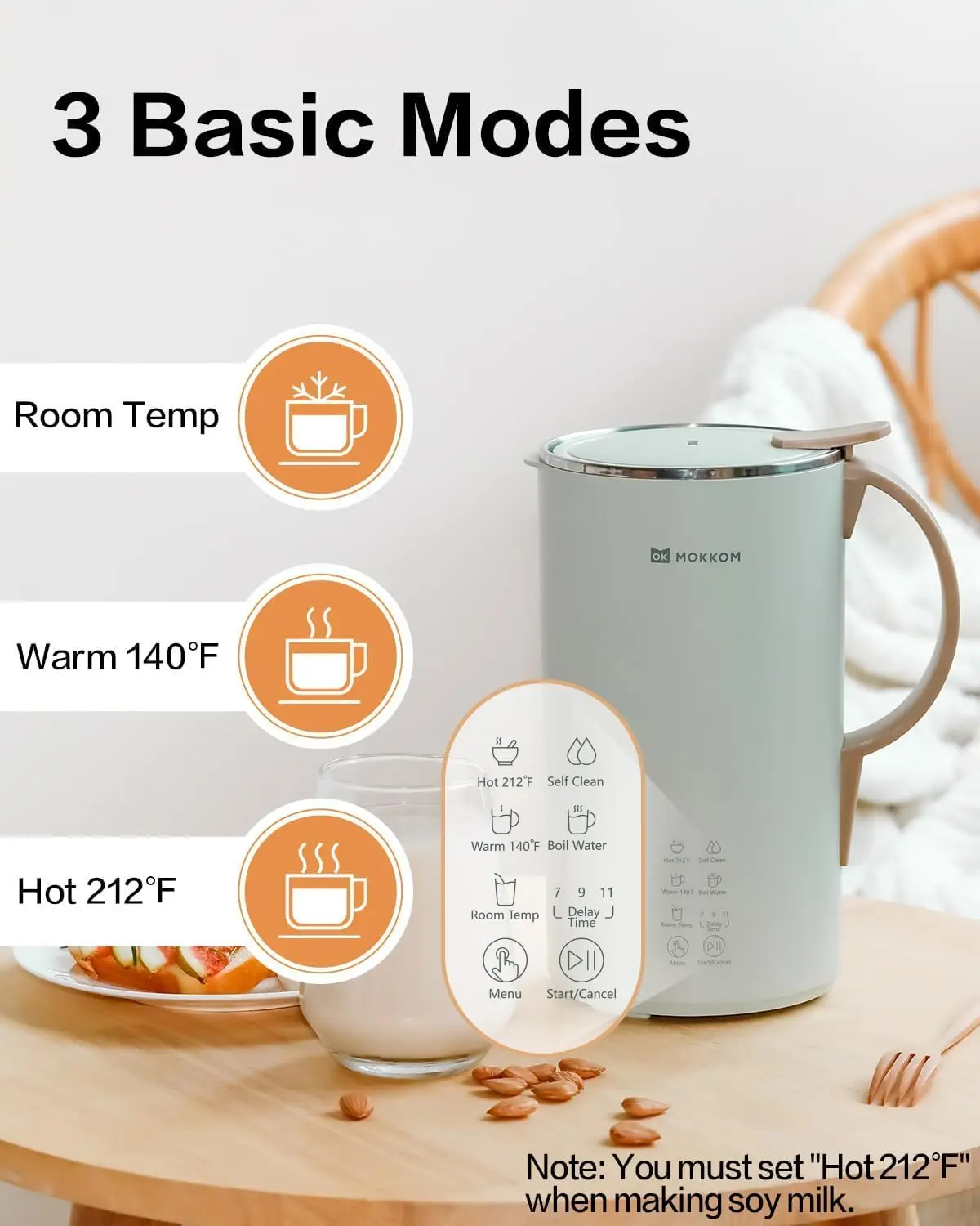 เครื่องทํานมถั่วอัตโนมัติ, เครื่องทํานมถั่วเหลือง 20 ออนซ์, อัลมอนด์โฮมเมด, ข้าวโอ๊ต, มะพร้าว, ถั่วเหลือง, นมจากพืชและเครื่องดื่มปราศจากนม, A