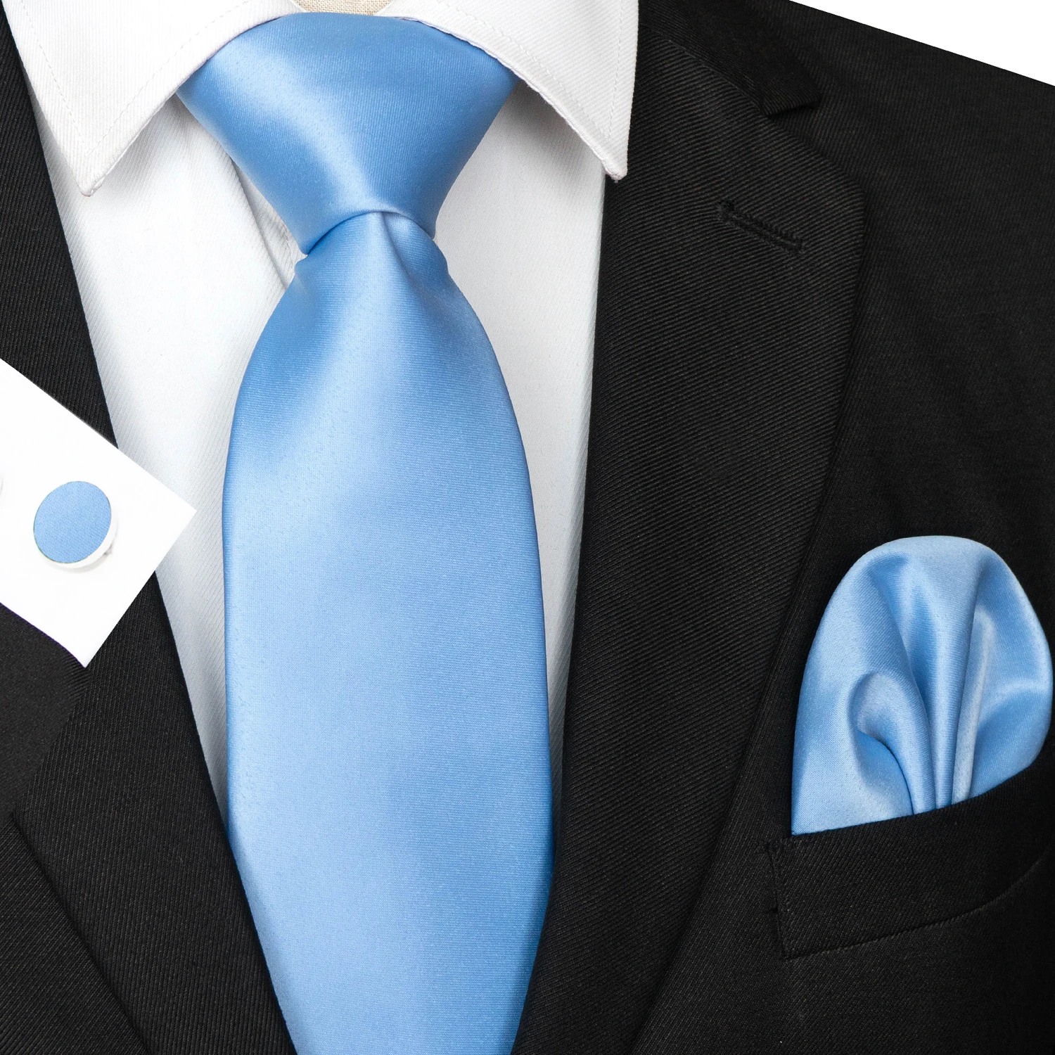 30 verschiedene Farben, solide Polyester-Krawatten für Herren, Einstecktuch, Manschettenknöpfe, Geschenk, Hochzeits- und Party-Accessoires, 8cm Krawatten-Set, kostenloser Versand – Detail 19