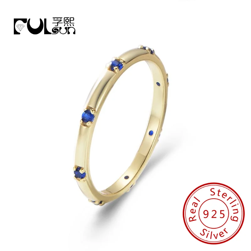 Simple Ring Set Gold Plated 925 Sterling Silver Pave Setting Different Color Stone Jewelry