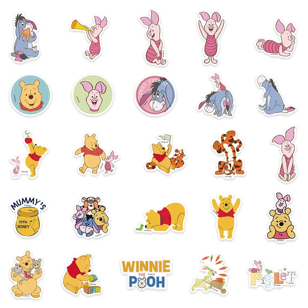 10/30/50pcs Disney Cartoon Winnie The Pooh Stickers for Kids Cute Graffiti Luggage Laptop Waterproof Decoration Sticker Toy Gift