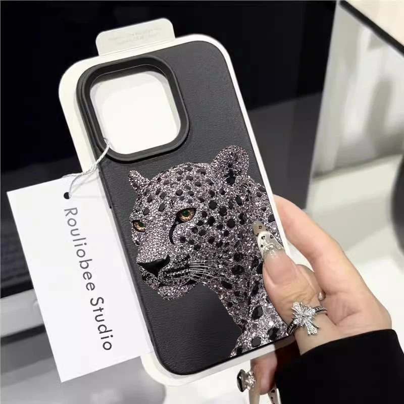 Diamant-Leopardenmuster-Hüllen für iPhone 17 14 15 16 Pro Max Plus, iPhone 11 12 13 14 15 7 8 XS XR Luxus-Silikon-Schutzhülle – Detail 1