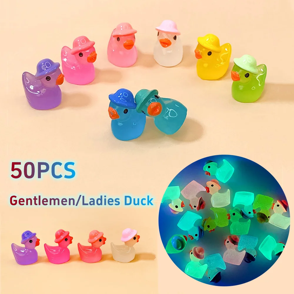 50PCS Mini ducks with hat Miniatures Gentlemen Ladies Duck Figurines Home Decor Fairy Garden decoration Moss Microlandscape