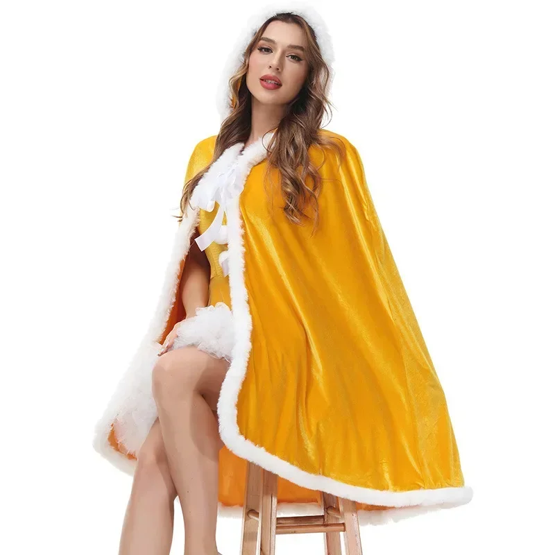 Disfraz de Cosplay de Navidad con capucha para fiesta de Carnaval para mujer, capa de Papá Noel, capa de Navidad Sexy para mujer