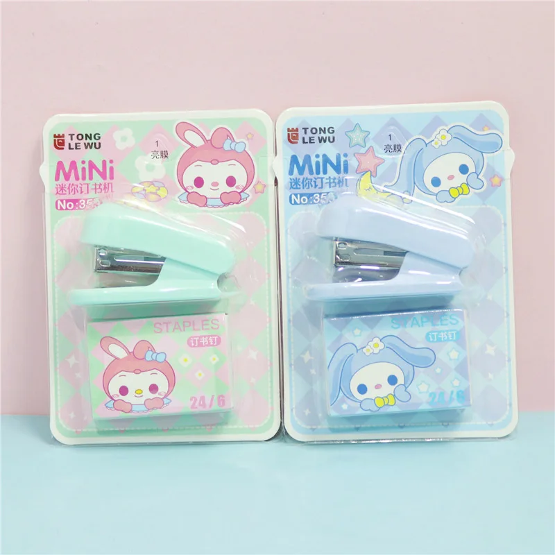 4 pezzi Sanrio Mini cucitrice Set Melody Kuromi Cinnamoroll hellobyker studente cancelleria rilegatrice forniture di cancelleria per studenti