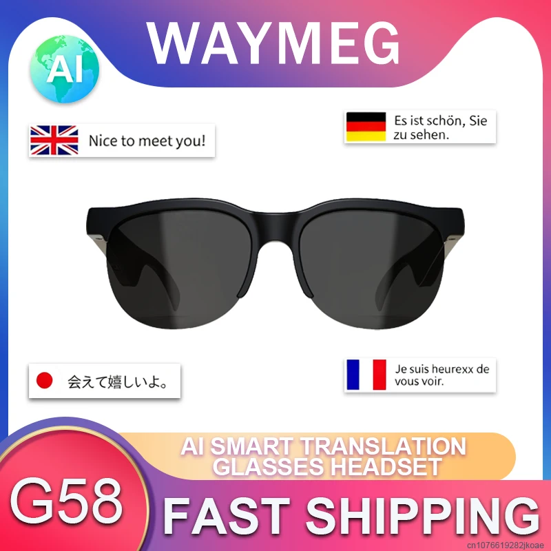 G58 Smart Glasses Earphones With AI Translator Hands Free Music Calls Audio Sunglasses Outdoor Sports Headphones Long Standby