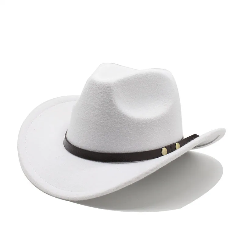 Neue Unisex Vintage Western Cowboy Cowgirl Filzhut mit Punk Gürtel Winter Herbst Panama Nachahmung Wolle Jazz Cap – Detail 2