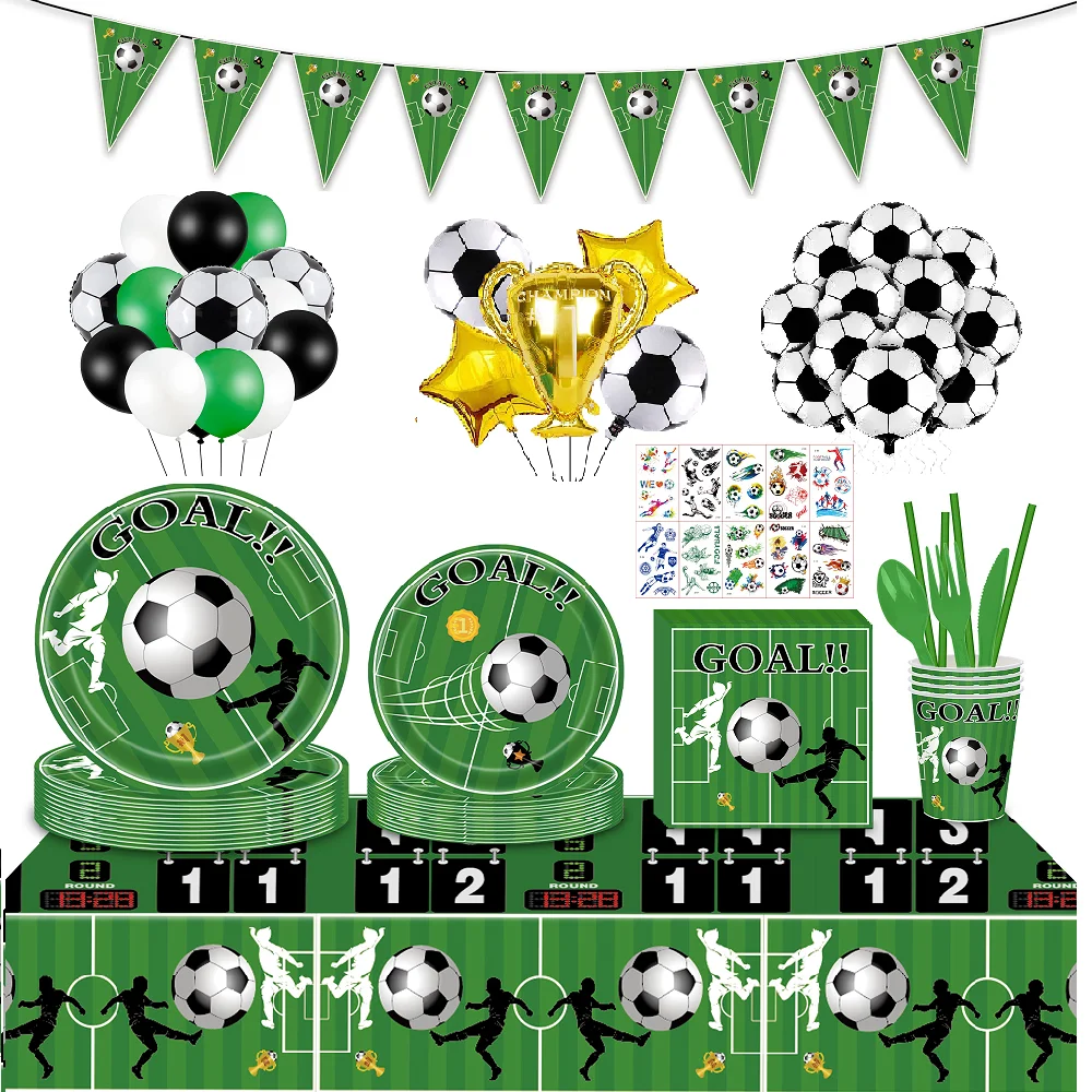 Football Theme Party Disposable Tableware Banner Balloons Soccer Goal Cup Plate for Kids Boy Birthday Party Decoration Supplies