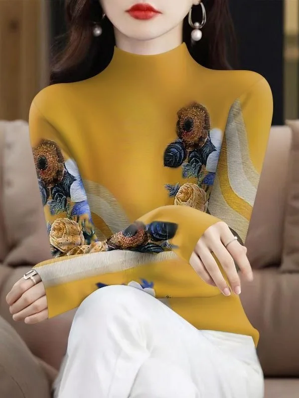 

Теплая термофутболка с воротником-стойкой для женщин, свободного кроя, в стиле Mom, больших размеров, осенняя, повседневная, из полиэфирного волокна