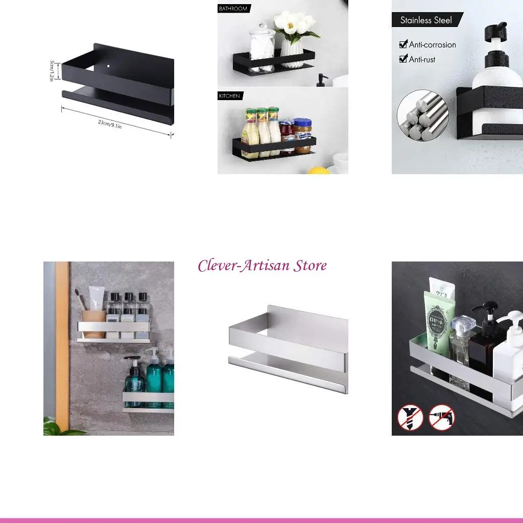 

E06B Shower Shelf Stainless Steel Shampoo Holder Cosmetic Shelves Wall Storage Rack