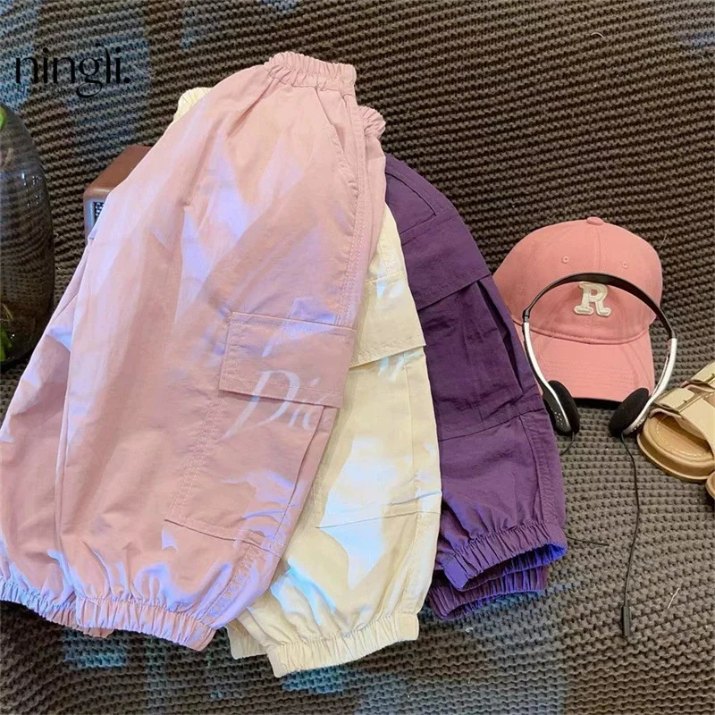 Summer Girls Pants New Fashion Work Pants Children's Thin Solid Trousers Baby Casual Loose Sweatpants Kids Bottoms 2-8 Years Old