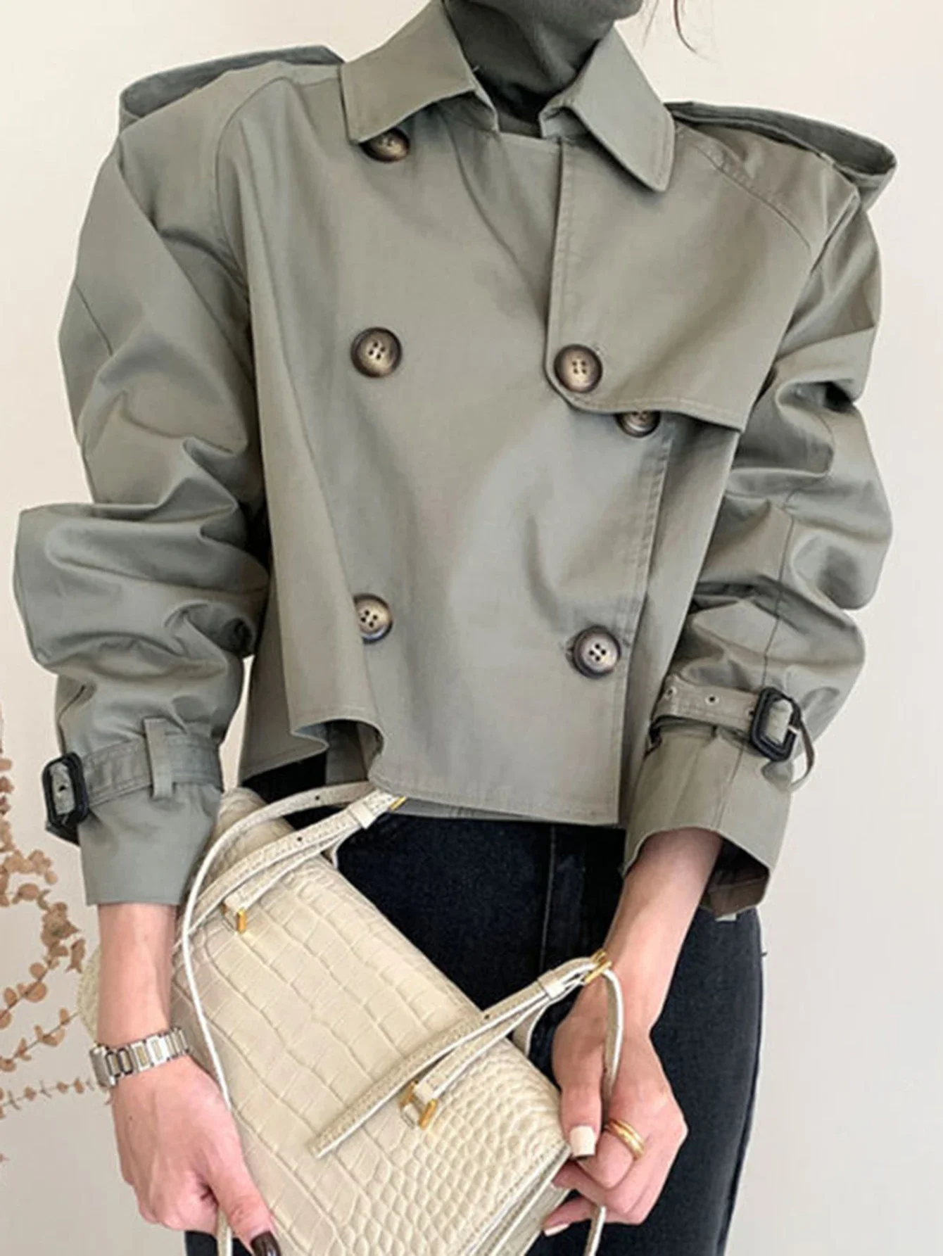 

Women's Trench Coat Autumn Winter Fashion Solid Color Long Sleeve Shirt Collar Double Breasted Trench Coat For Women